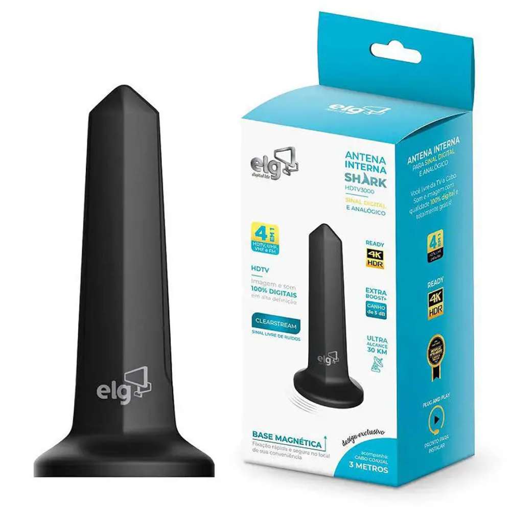 Antena Interna Digital TV ELG Hdtv3000 Shark Alcance 30km