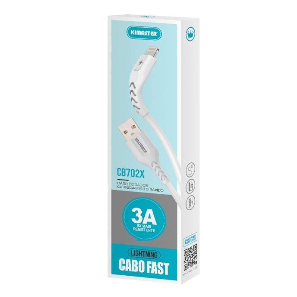 Cabo Flexivel 3A Lightning Branco 1M CB702X Kimaster