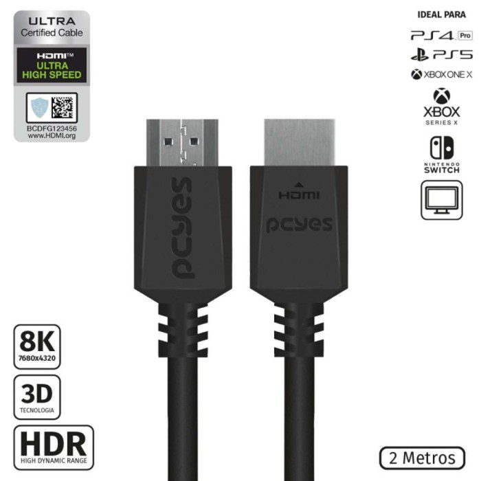 Cabo HDMI Ultra High Speed 2.1 2 Metros Pcyes