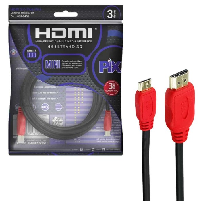 Cabo Mini HDMI x Mini HDMI 3 Metros 2.0 4K Ultra HD 018-9401