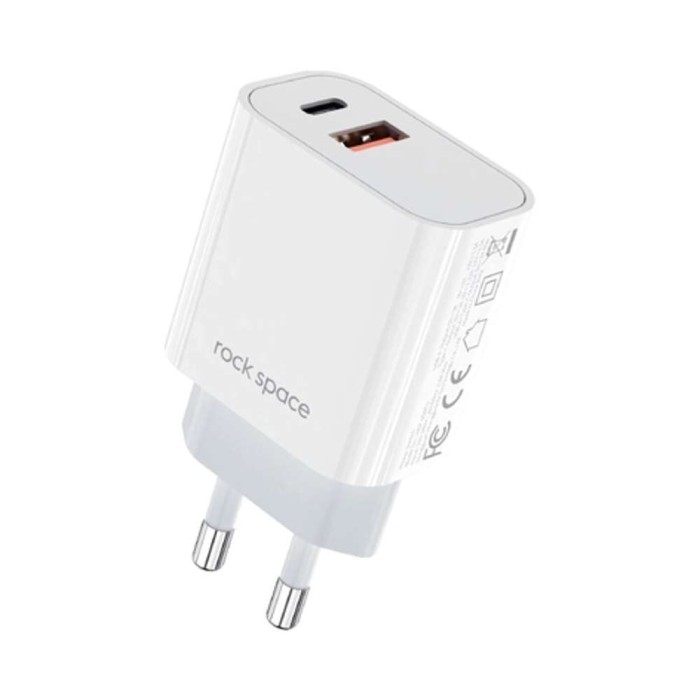 Carregador De Viagem Dual USB + Type-C PD 20W Rock Space