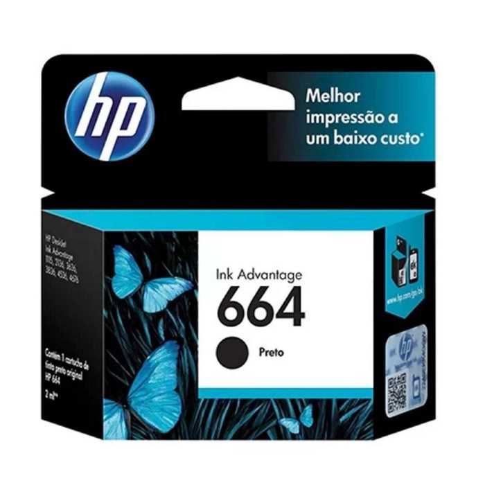Cartucho HP 664 Preto Original INK Advantage F6V29AB C/ NF
