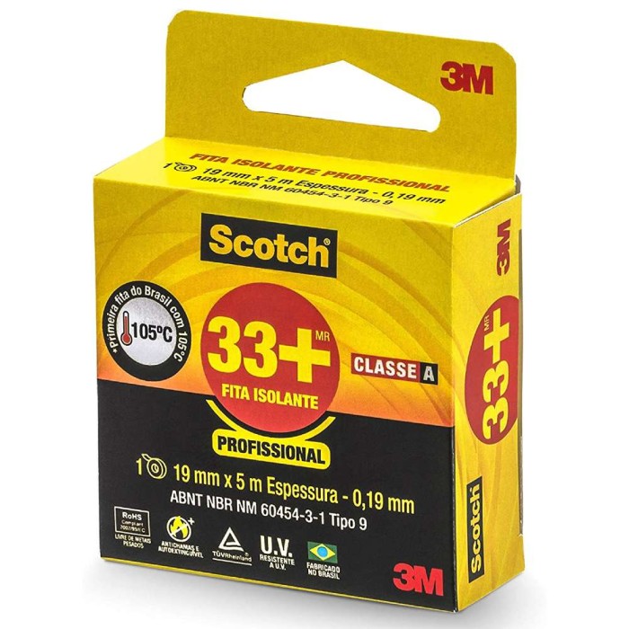 Fita Isolante Profissional 19mmx5m Preta 3M Scotch 33+