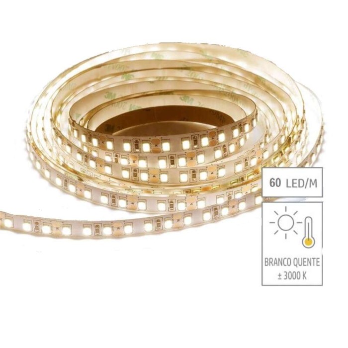Fita Led 12V 3000K Luz Amarela IP65 5 Metros 7,2W/M Mbled