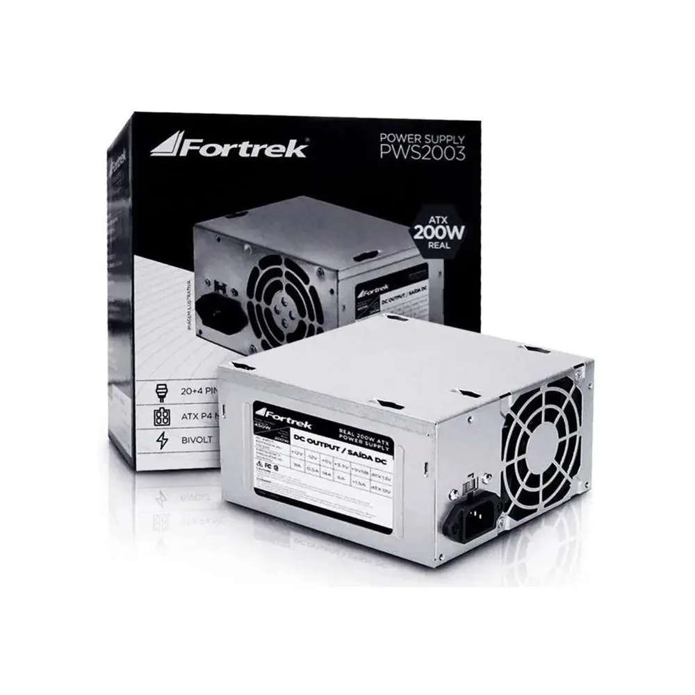 Fonte Atx 200w 20+4p Power Supply Pws-2003 Fortrek Bivolt