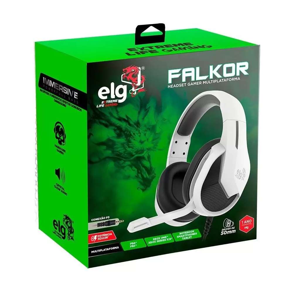 Headset Gamer Falkor Branco HGFK ELG
