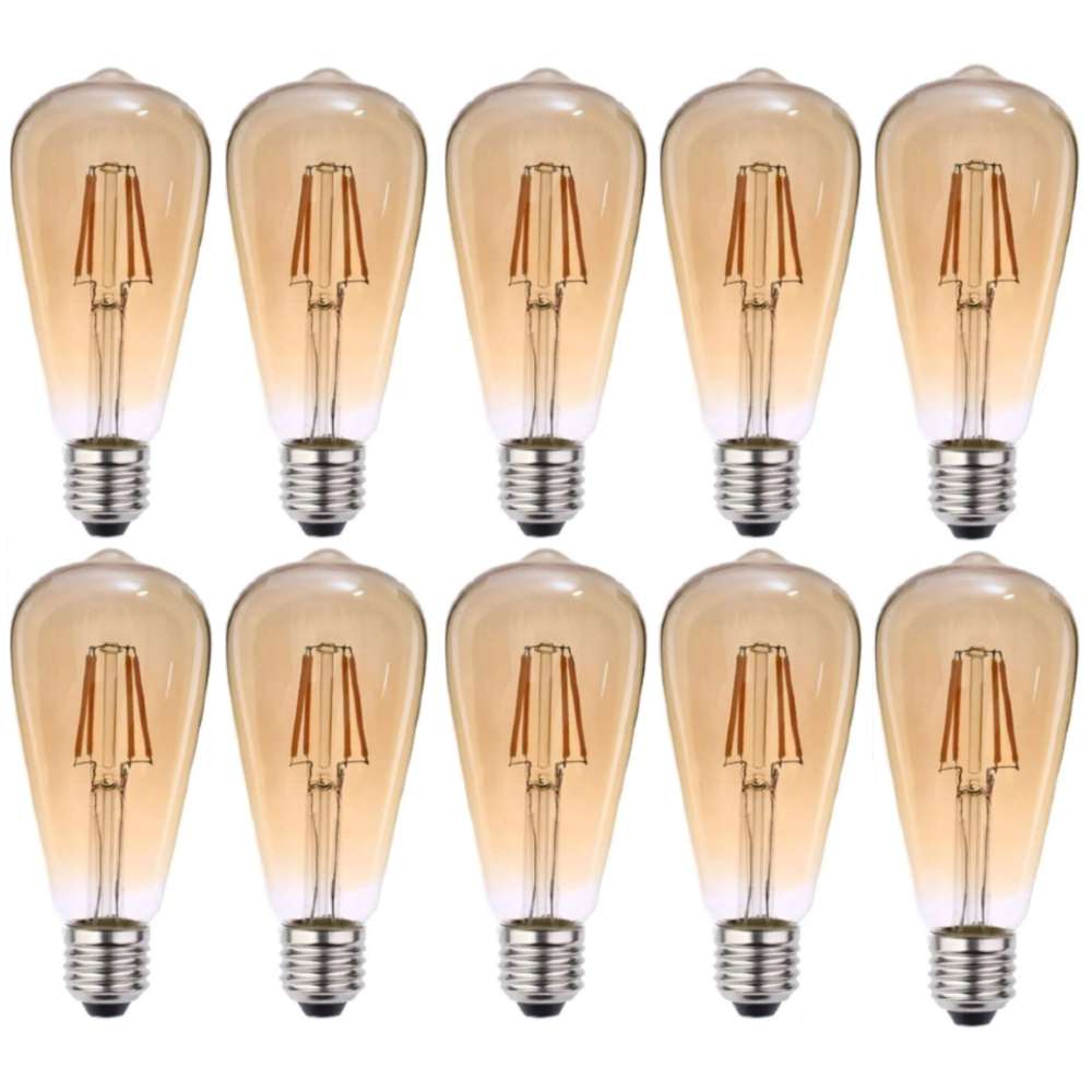 Kit 10 Lâmpada Led Filamento ST64 6W 2200k branco-quente