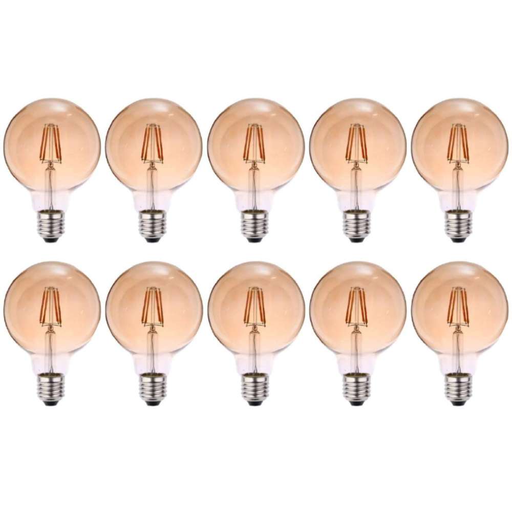Kit 10 Lâmpada Led G95 Filamento 6w E27 2200k Branco-Quente