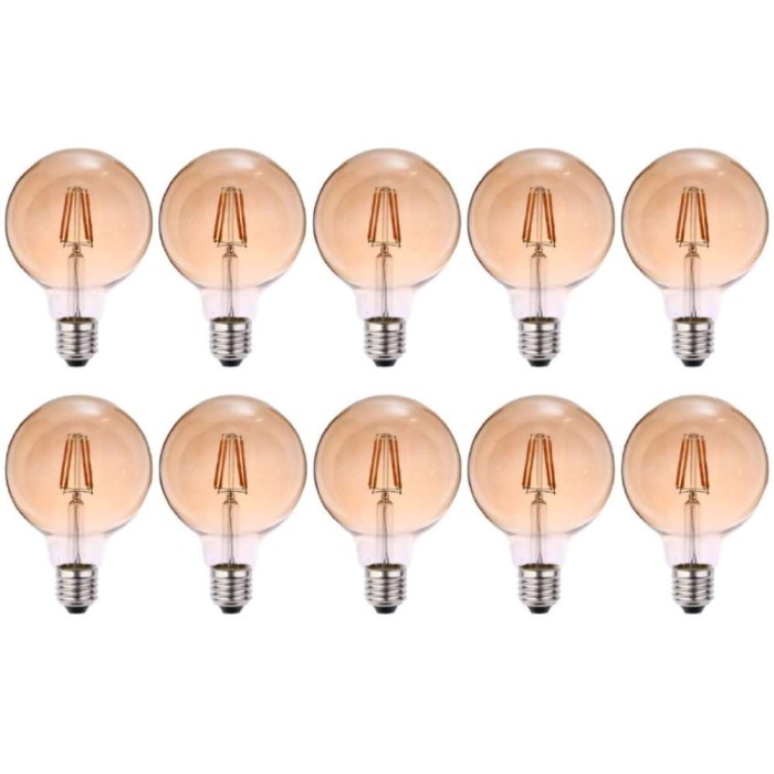 Kit 10 Lâmpada Led G95 Filamento 6w E27 2200k Branco-Quente