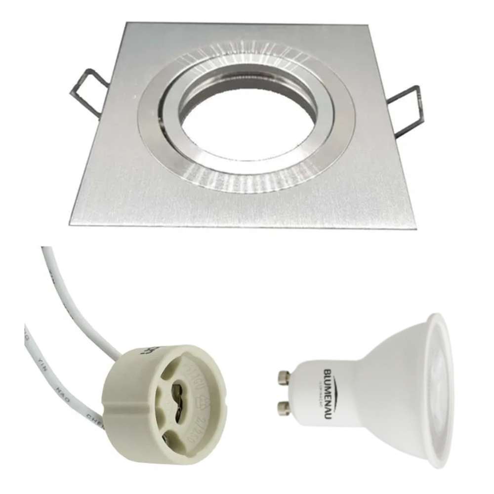 Kit 12 Spot Alumínio Escovado Com Lâmpadas Mr16 Gu10 6500k