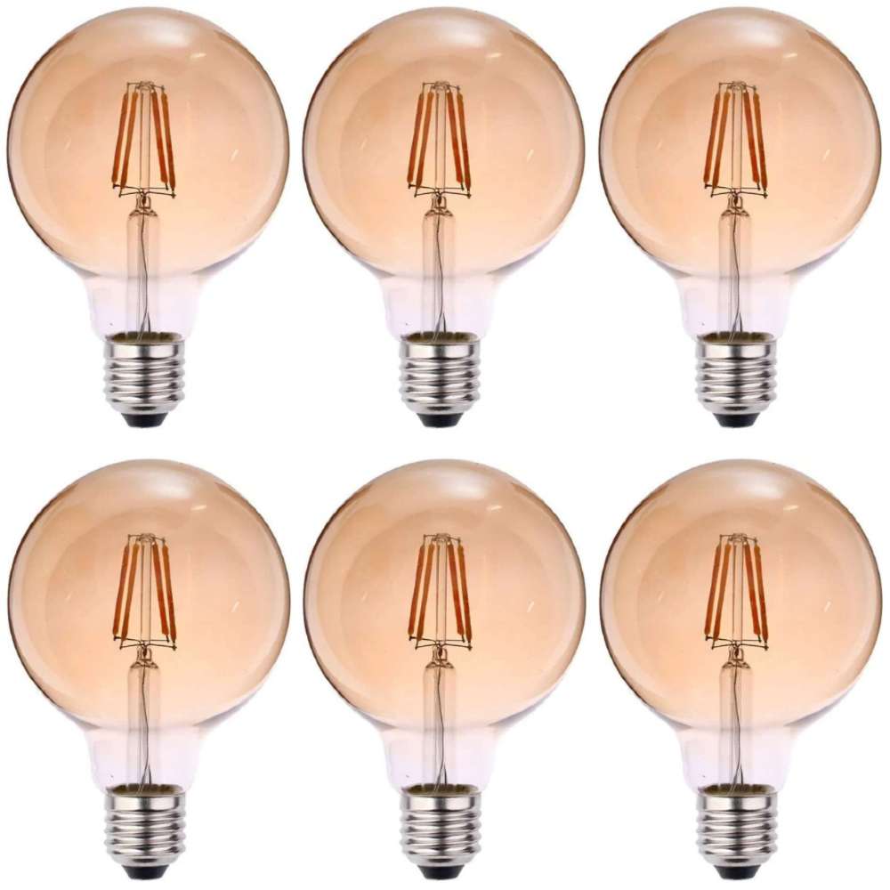 Kit 6 Lâmpada Led G95 Filamento 6w E27 2200k Branco-Quente