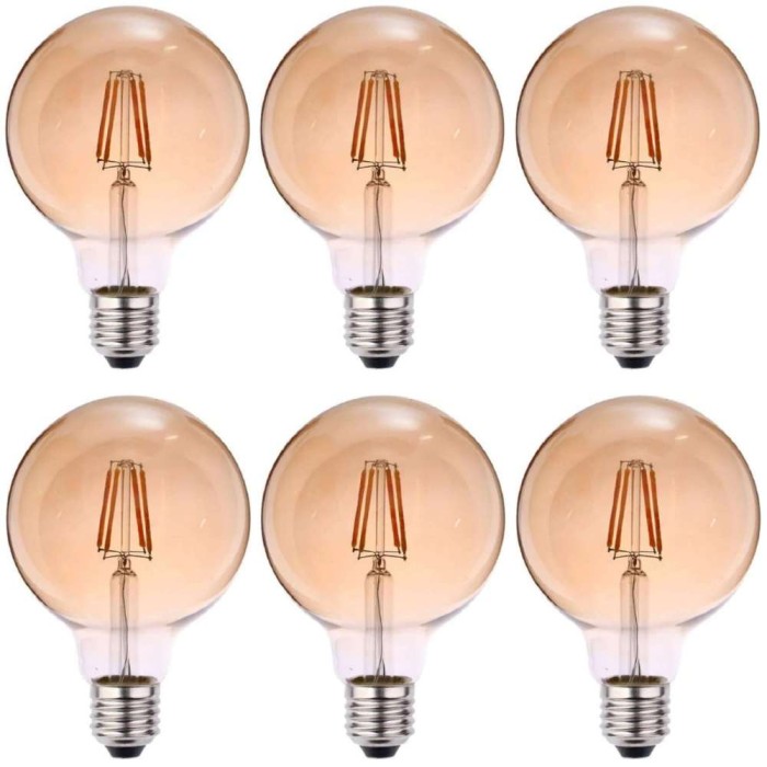 Kit 6 Lâmpada Led G95 Filamento 6w E27 2200k Branco-Quente