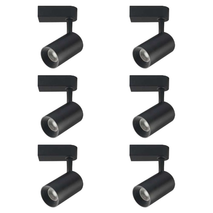 Kit 6 Spots Para Trilho De Alumínio 7W 3000K Preto