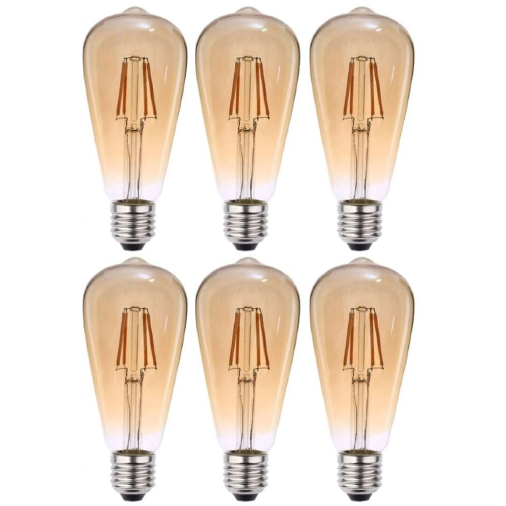 Kit 6 Lâmpada Led Filamento ST64 6W 2200k branco-quente