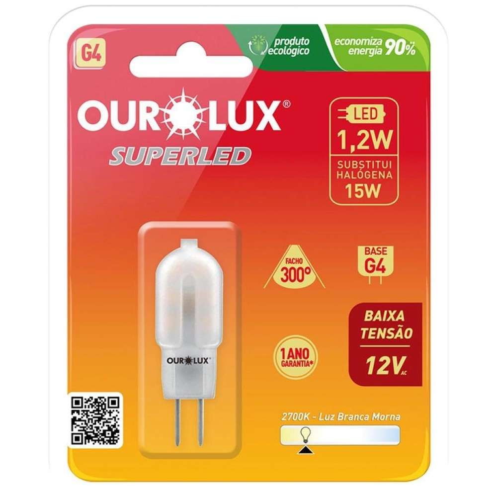 Lâmpada Led G4 Ourolux Bipino 1,2W 12V 2700 K - Branco Quente